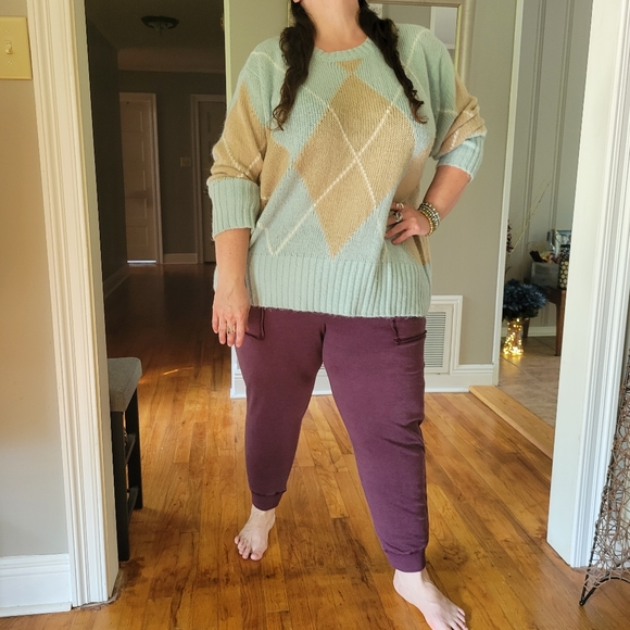 Ellos Plus Size Oversized Antique Mint Argyle Pullover Sweater Size 2X - Picture 7 of 16